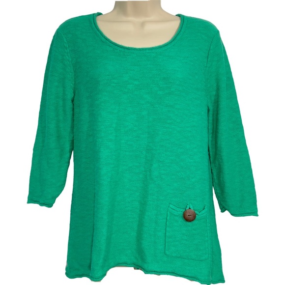 J Collection Green Rolled Cuff Collar 3/4 Length Sleeve Sweater M Soft Costal - Picture 5 of 9